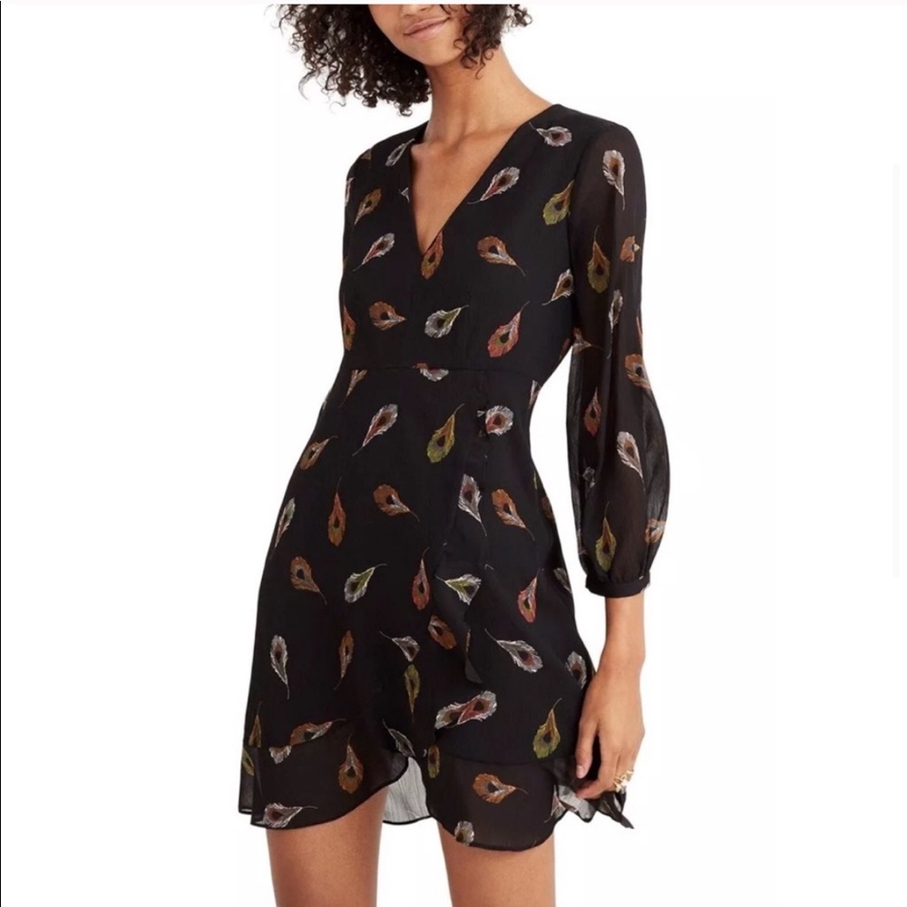Madewell Poppy Feather Print Sleeve Wrap Dress